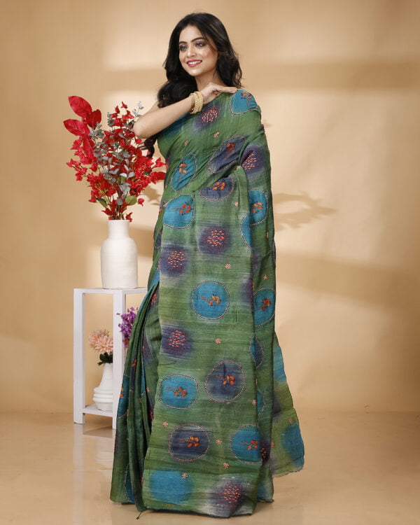 BLUE BEES- Kantha Embroidery Tussar Silk Sarees