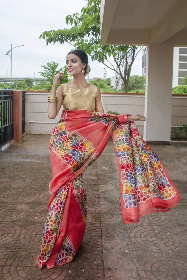 Red Batik Murshidabad Silk Saree by Nakshipar