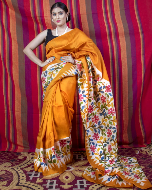 Orange Murshidabad Silk Saree By Nakshipar