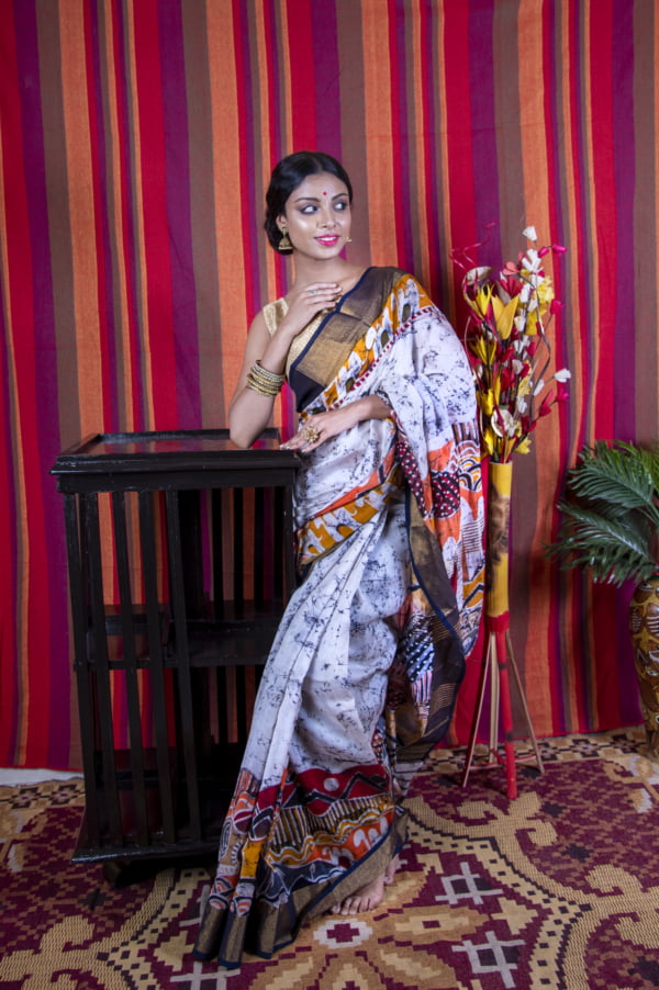 plain saree zari-border-off-white-chanderi-silk