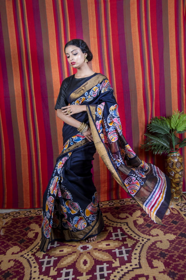 Batik Black Chanderi Silk by Nakshipar