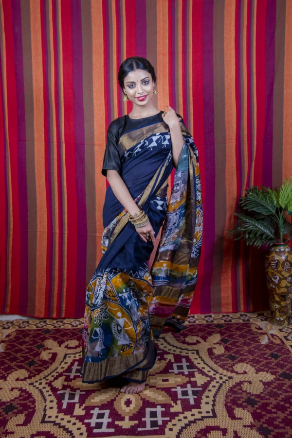 Navy Blue Chanderi Sillk Saree by Nakshipar