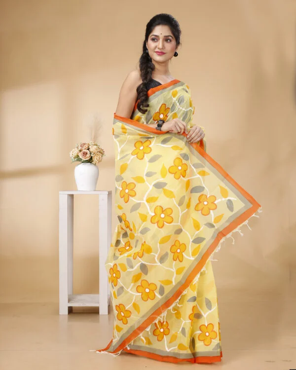 Nakshipar's Multicolour handpainted floral design Cotton saree