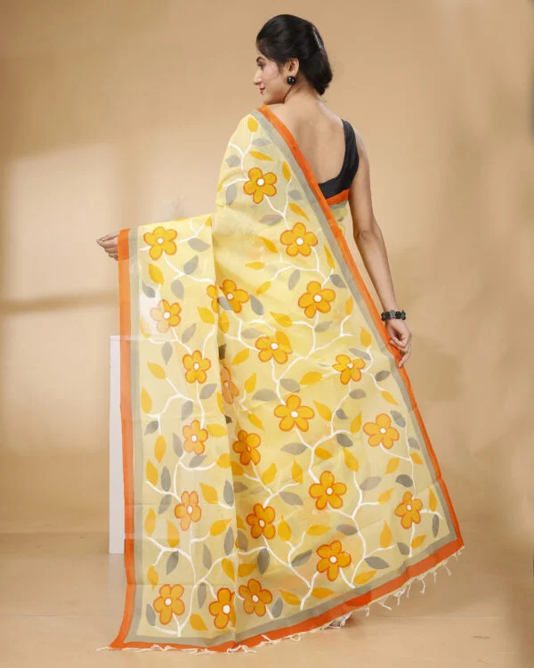 Nakshipar's Multicolour handpainted floral design Cotton saree