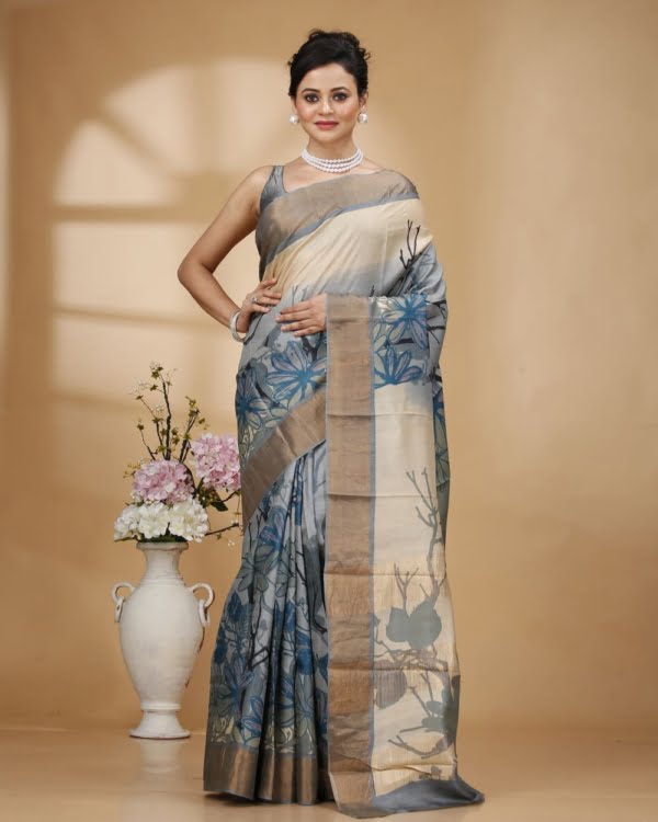 floral-pagely-design-saree-with-blue-gray-and-black