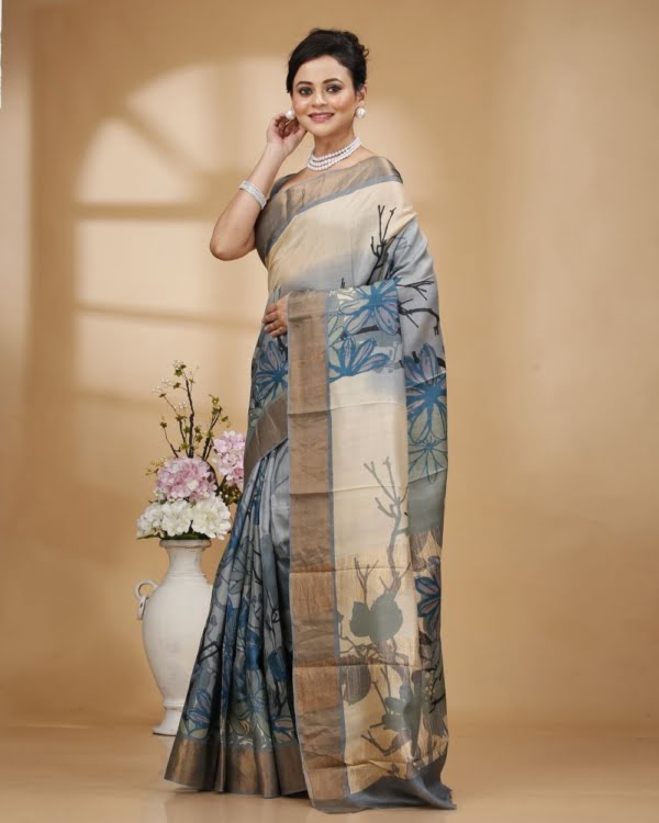 floral-pagely-design-saree-with-blue-gray-and-black