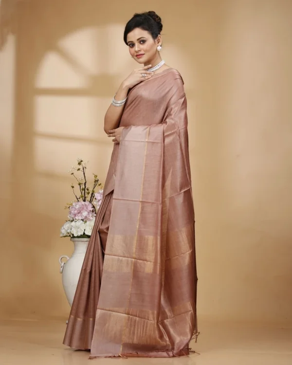 Self Check On Light Brown Base with Zari Border Saree