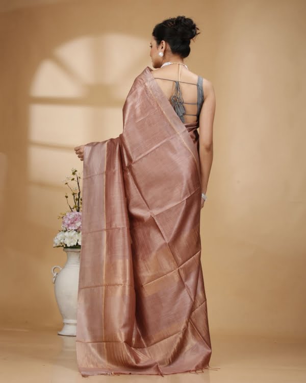 Self Check On Light Brown Base with Zari Border Saree