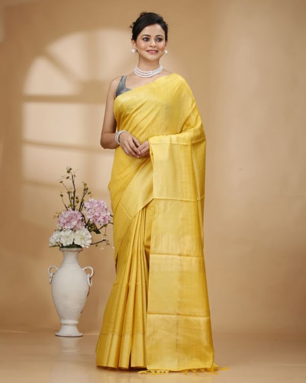 Self-Check on Golden Yellow Base with Zari Border Saree