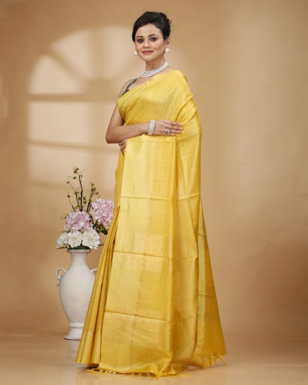 Self-Check on Golden Yellow Base with Zari Border Saree