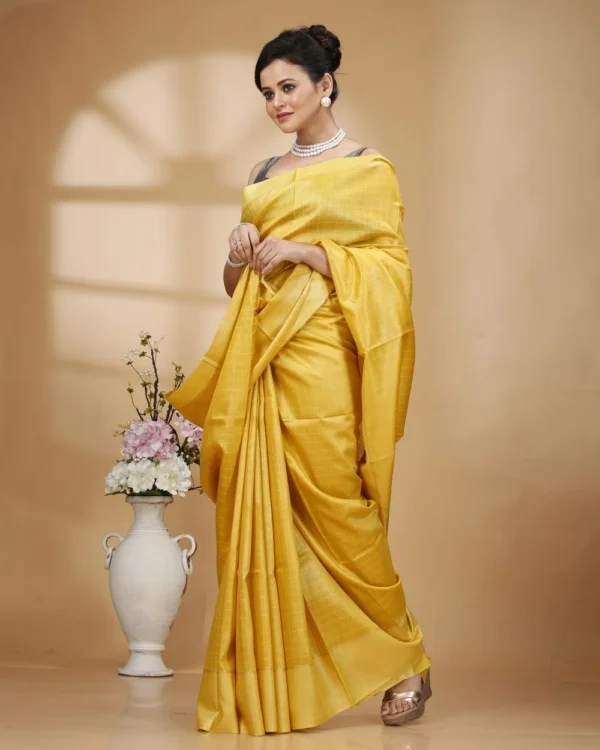 Self-Check on Golden Yellow Base with Zari Border Saree