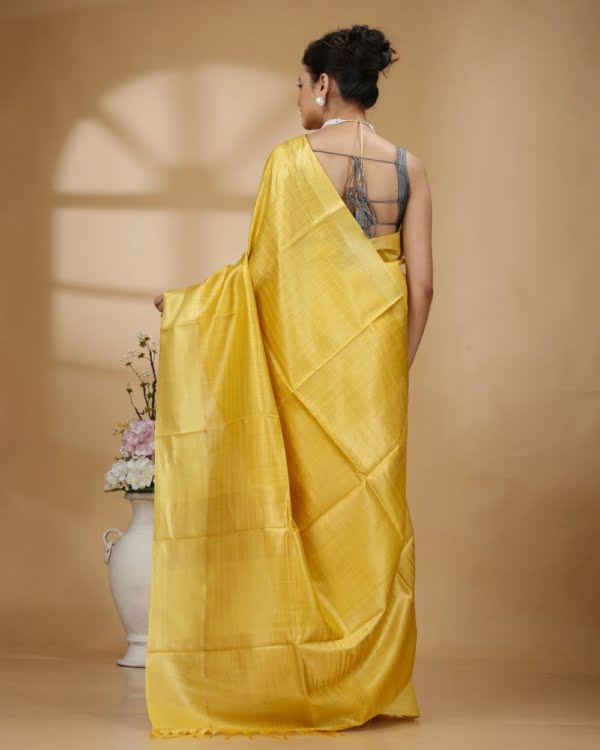 Self-Check on Golden Yellow Base with Zari Border Saree