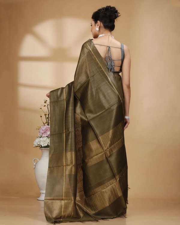 Self Check On Mosh Green Base With Zari Border Silk Saree