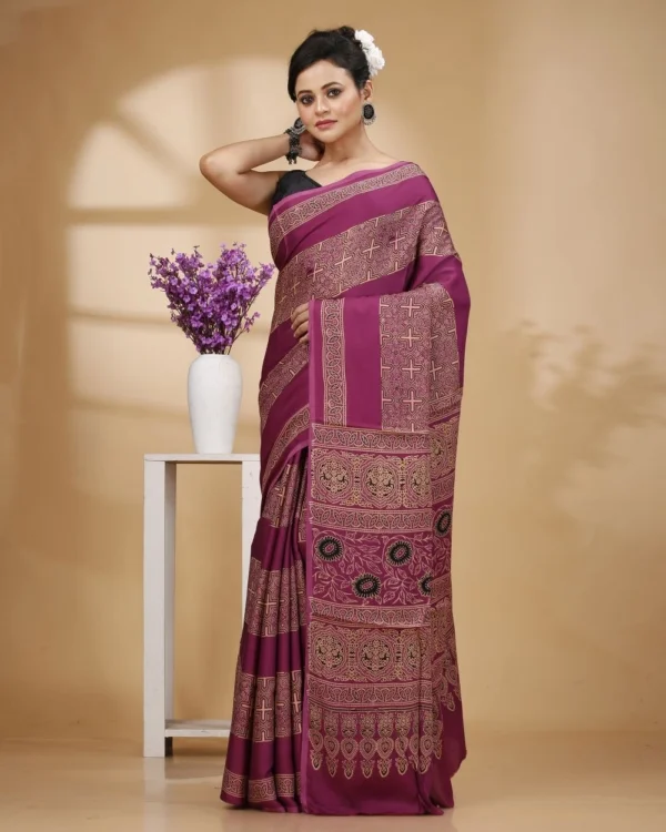 Printed Mauve Colour Modal Silk Saree