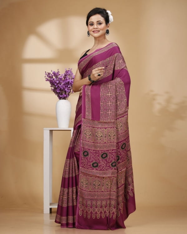 Printed Mauve Colour Modal Silk Saree