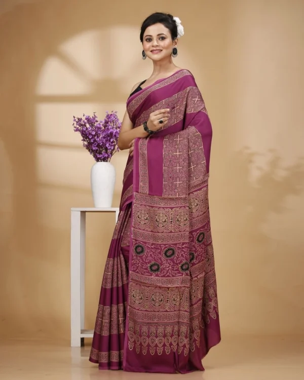 Printed Mauve Colour Modal Silk Saree