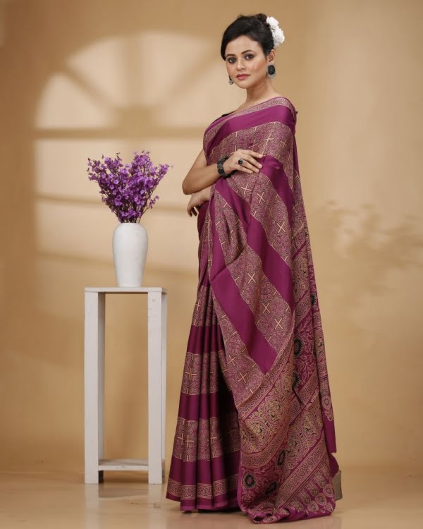 Printed Mauve Colour Modal Silk Saree