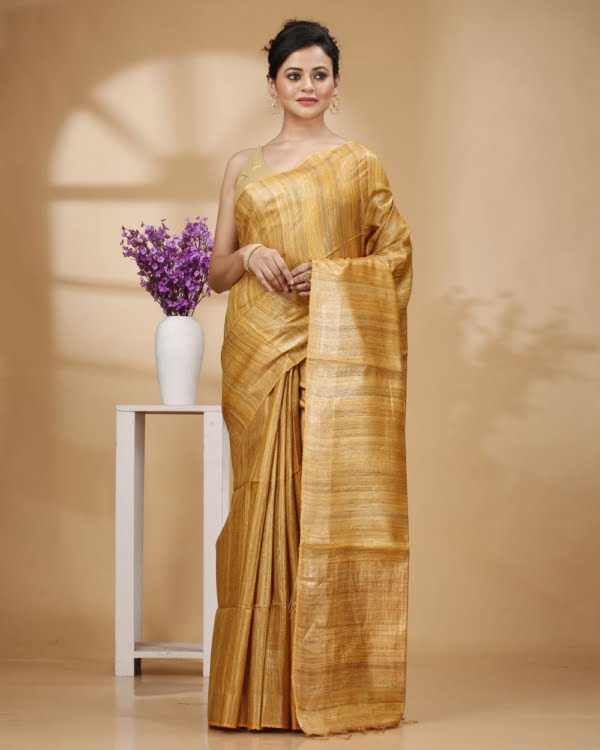 Golden Yellow with Zari Border and Zari Stripe pallu