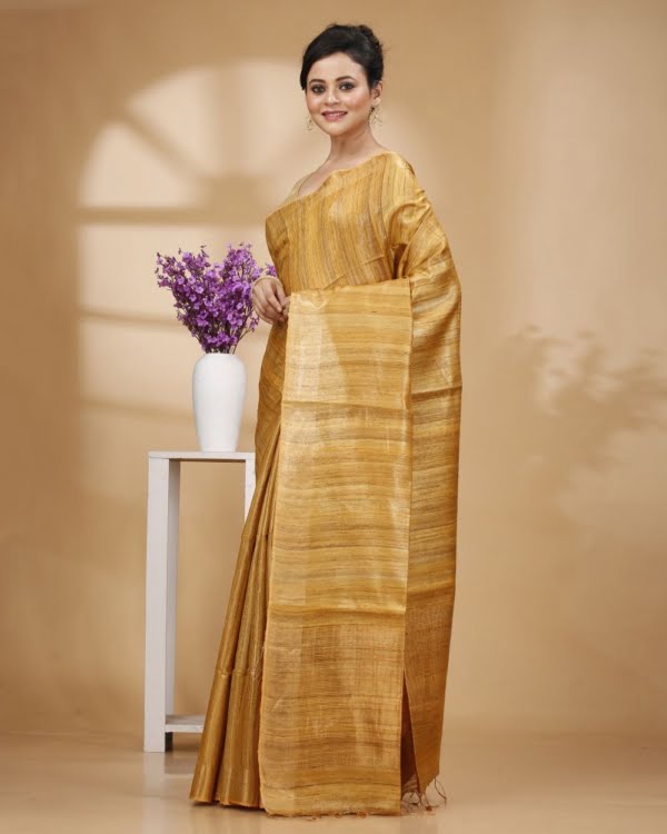 Golden Yellow with Zari Border and Zari Stripe pallu