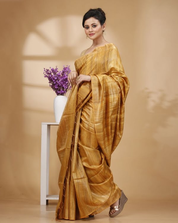 Golden Yellow with Zari Border and Zari Stripe pallu