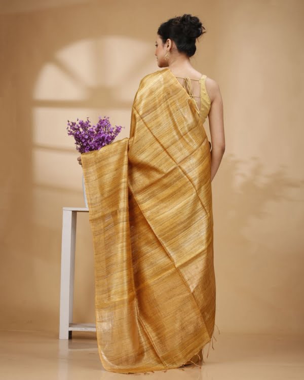 Golden Yellow with Zari Border and Zari Stripe pallu