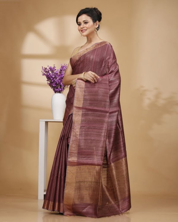 Golden Wine with Zari Border and Zari Stripe Pallu Saree