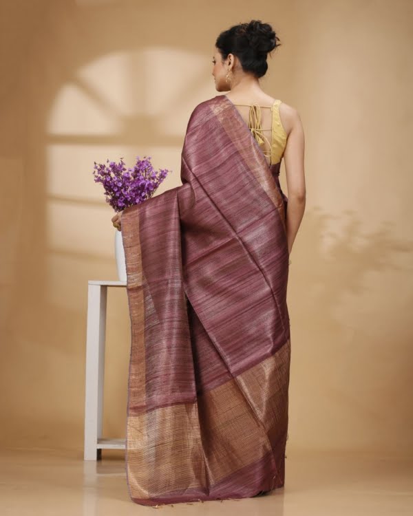 Golden Wine with Zari Border and Zari Stripe Pallu Saree