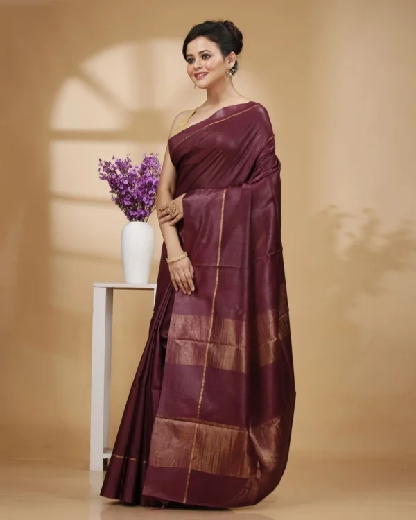 Self-Check on Wine Base with Zari Border Saree