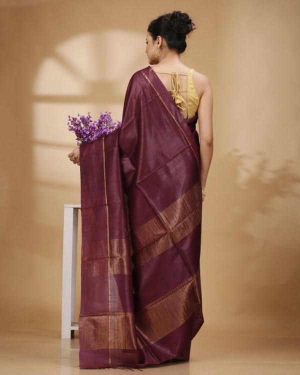 Self-Check on Wine Base with Zari Border Saree