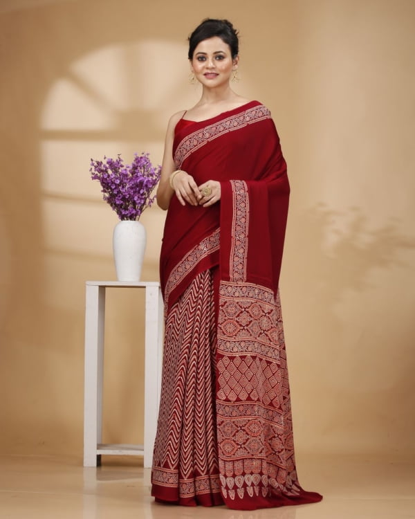 Printed Patli Pallu Maroon Colour Modal Silk Saree