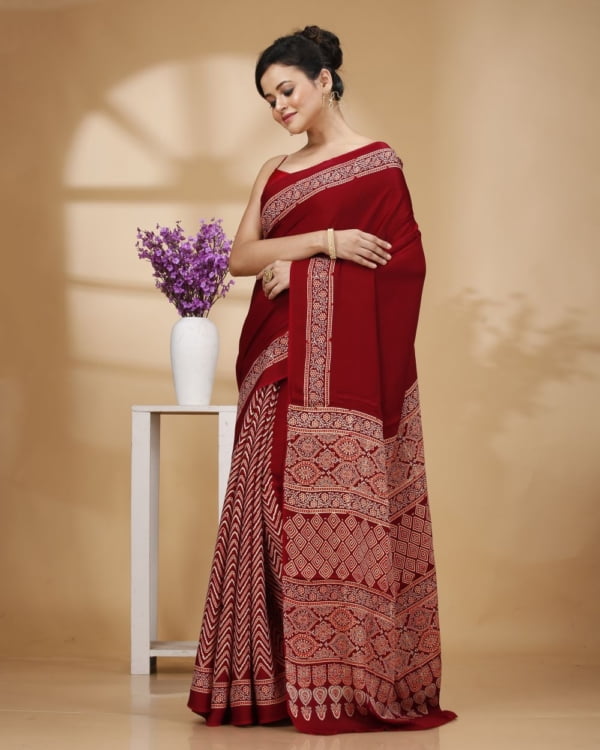 Printed Patli Pallu Maroon Colour Modal Silk Saree