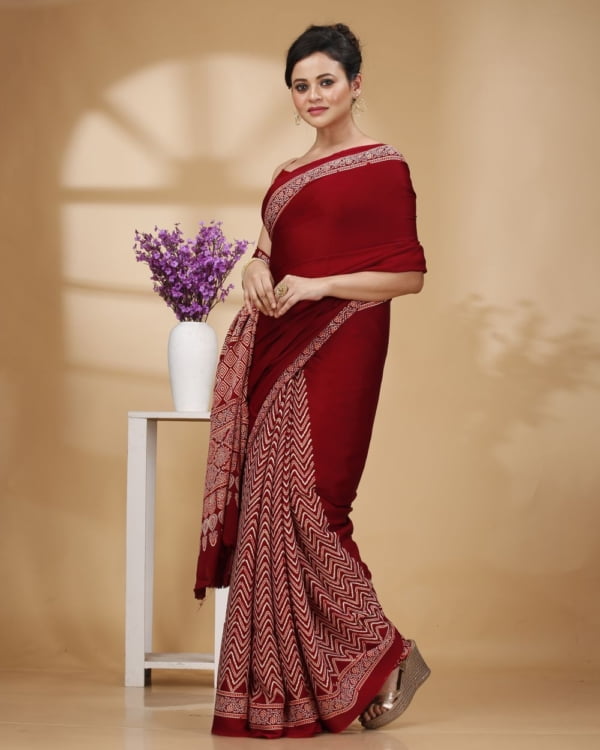 Printed Patli Pallu Maroon Colour Modal Silk Saree