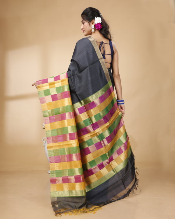 Multicolour Weaved Border and Pallu with Black Tussar Saree