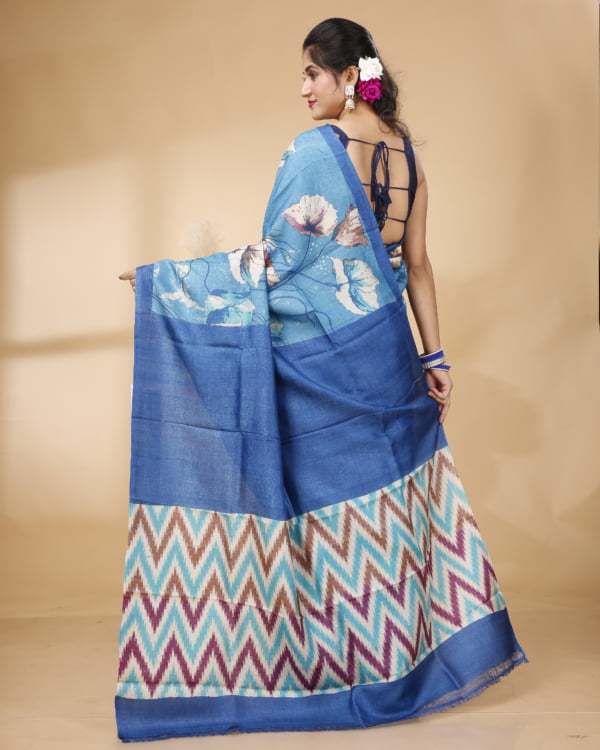 Blue Base Multicolour Tussar Saree