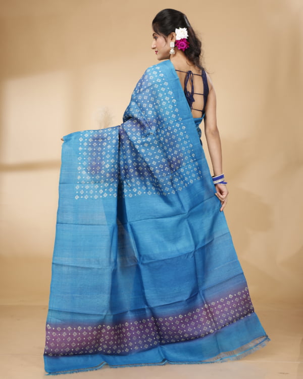 Sky Blue, Royal Blue, Purple Allover Buta Design Tussar Saree