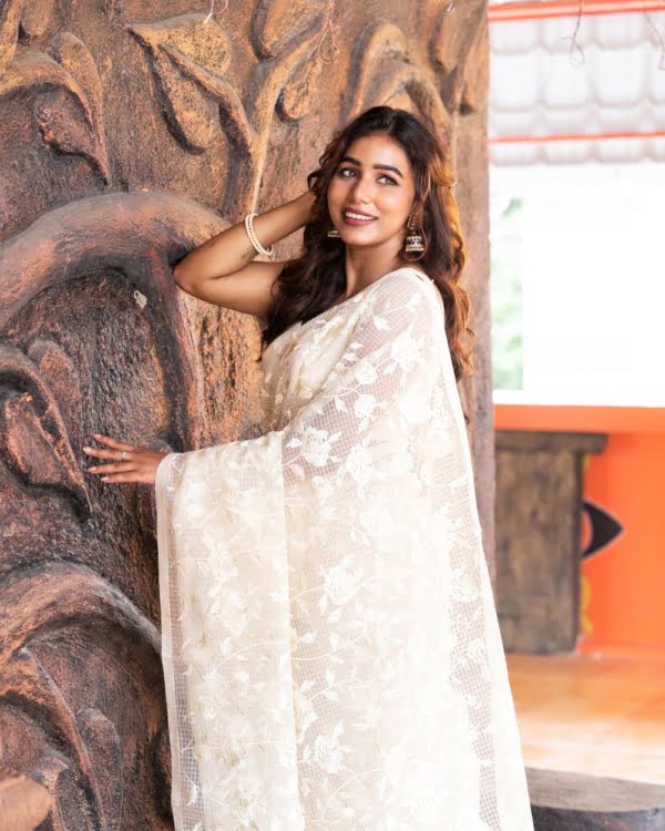 Nakshipar's White Parsi Embroidery on White Colour Resham Kota Saree