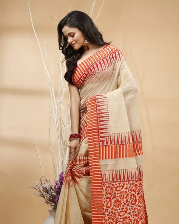 Nakshipar's Ajrakh with Block Print Mix & Match Cotton Saree