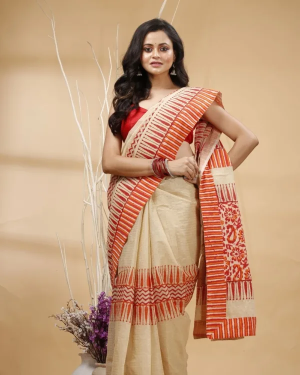 Nakshipar's Ajrakh with Block Print Mix & Match Cotton Saree