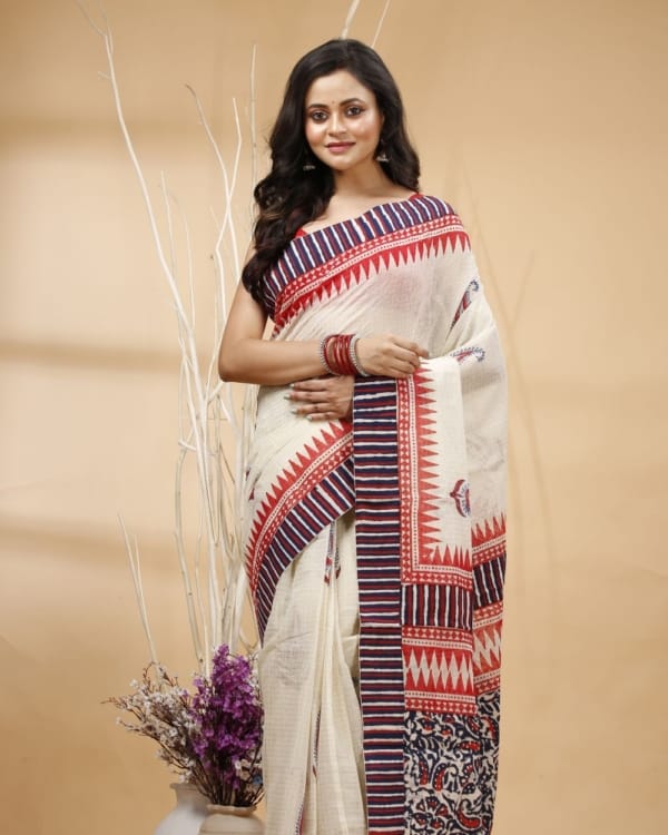 Nakshipar's Ajrakh with Block Print Mix & Match Cotton Saree