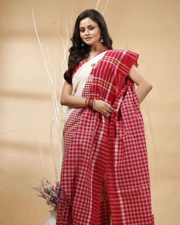 Nakshipar's Gamcha and Cotton Mix Match Saree