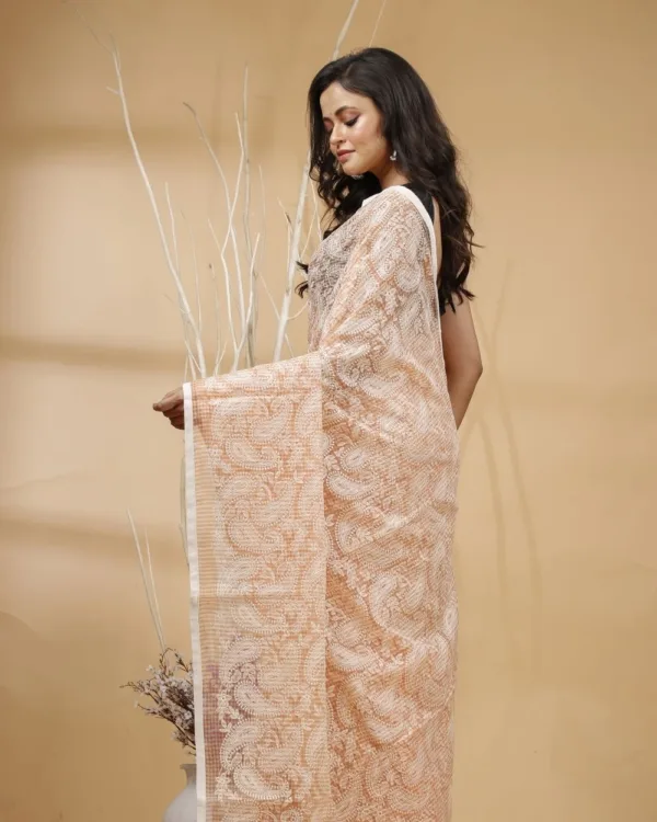 Nakshipar's Parshi Embroidery on Peach Colour Resham Kota