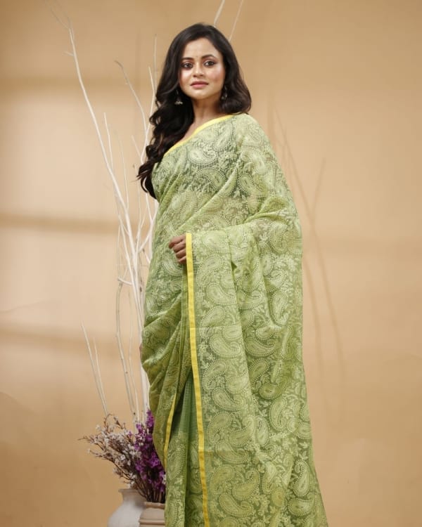 parshi-embroidery-on-pesta-green-resham-kota-saree